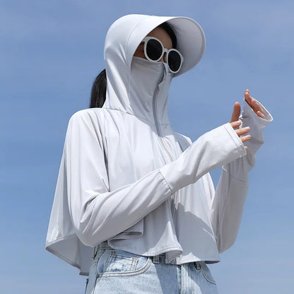 Women’s UPF 50+ Sunscreen Hoodie – Lightweight Ice Silk Long Sleeve UV Protection Jacket for Summer