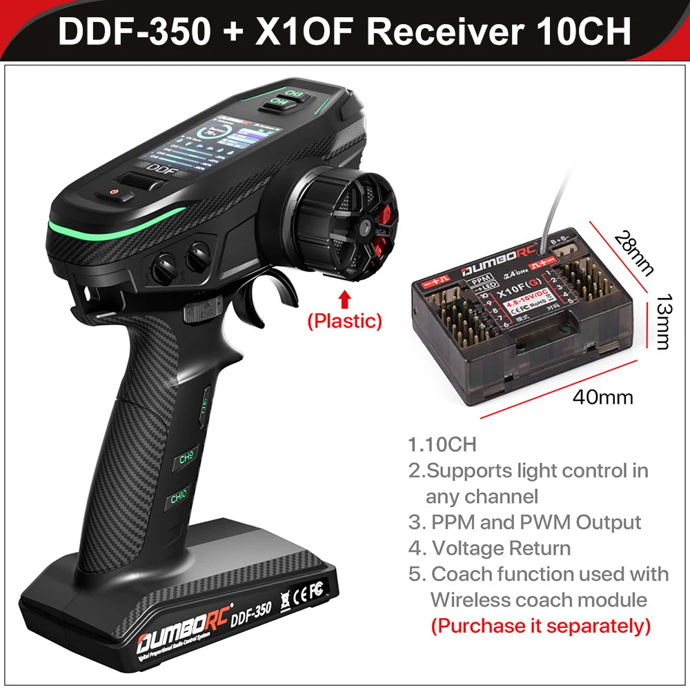 DUMBORC 2.4G 10CH Digital Radio Remote Controller – DDF-350 Transmitter with Receiver for RC Car, Boat, Tank, LCD FHSS System