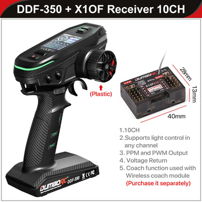 DUMBORC 2.4G 10CH Digital Radio Remote Controller – DDF-350 Transmitter with Receiver for RC Car, Boat, Tank, LCD FHSS System