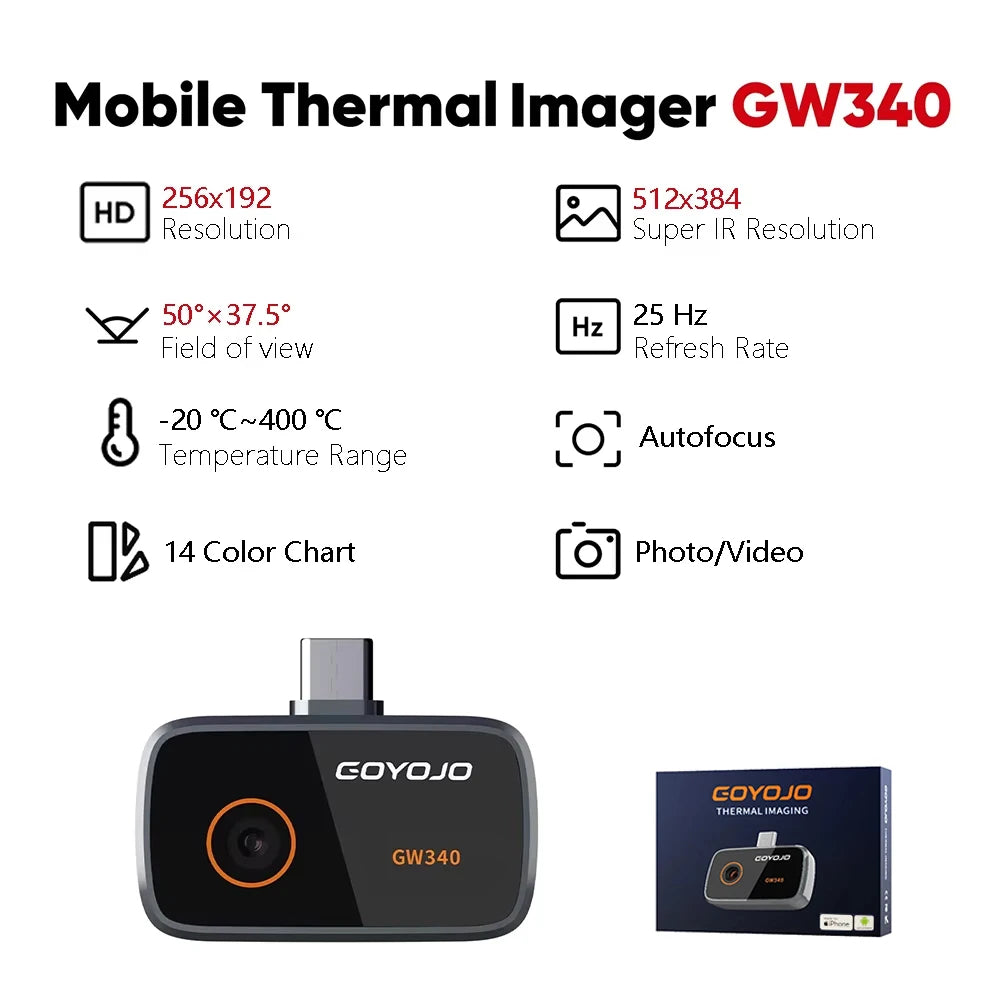 512×384 Thermal Camera Imager - 256×192 IR Resolution Phone Thermal Camera for iPhone 17/16/15 & Android Devices