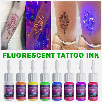 DM 8PCS 5ml Fluorescent Tattoo Ink Set – Professional Glow Tattoo Pigments for Body Art Painting & Tattoo Supplies Kit