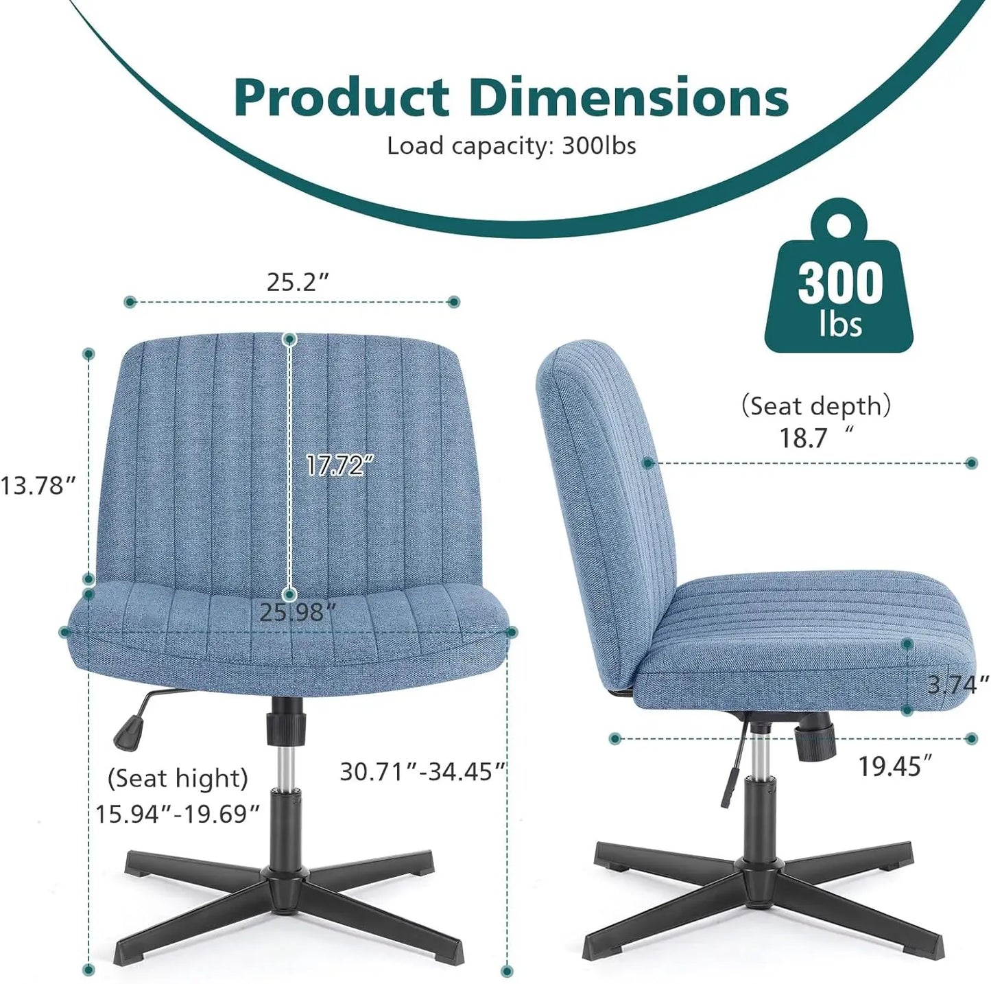 Criss-Cross Leg Office Chair – Armless Wide Seat, Height Adjustable Swivel for Home or Desk
