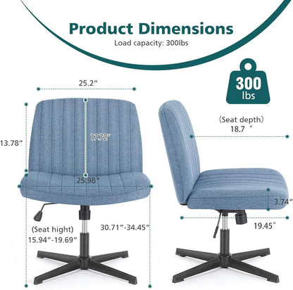 Criss-Cross Leg Office Chair – Armless Wide Seat, Height Adjustable Swivel for Home or Desk