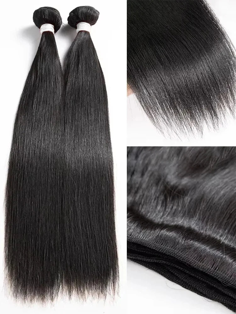 Rosabeauty Hair Straight Lace Closure Bundles – 28-40 Inch, 100% Natural Brazilian Remy Human Hair Deal for Women