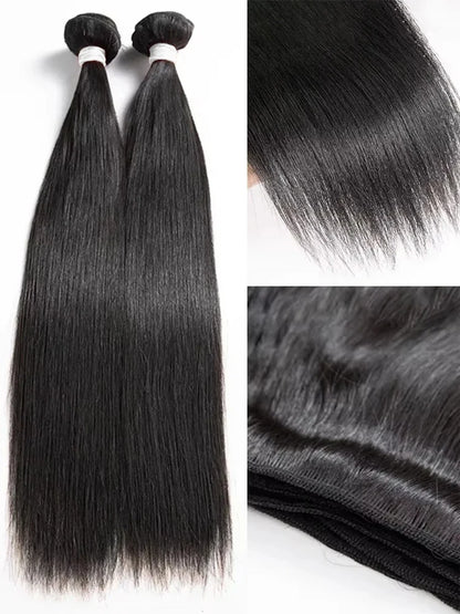 Rosabeauty Hair Straight Lace Closure Bundles – 28-40 Inch, 100% Natural Brazilian Remy Human Hair Deal for Women