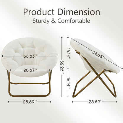 Cozy Saucer Chair – Faux Fur Folding Lounge Chair with Thick Padded Seat & Metal Frame, X-Large for Living Room & Reading