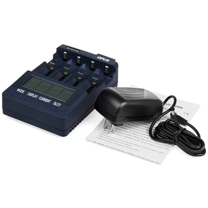 OPUS BT-C3100 V2.2 Universal 4-Slot LCD Smart Battery Charger – Rechargeable Battery Replenisher & Accessories