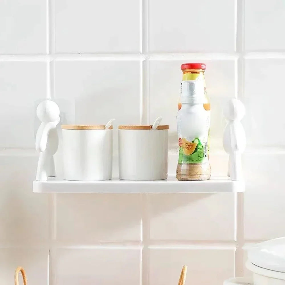 Self-Adhesive Bathroom Shampoo Storage Racks - Plastic Shelf Support Holder for Storage Organization