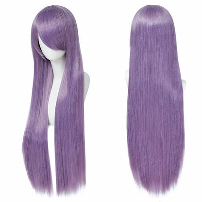 80cm Long Cosplay Wig - Synthetic Straight Hair with Bangs for Lolita Anime Costume Party Styling