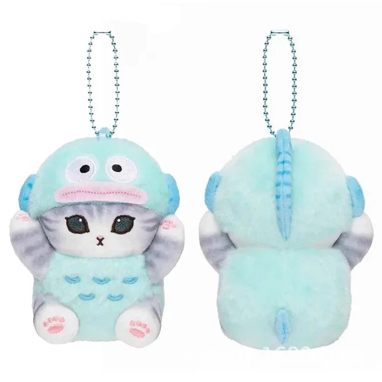 Hot Kawaii Plush Keychain Pendant — Mofusand Shark Cat & Cross-Dressing Hello Kitty/Kuromi Backpack Charm
