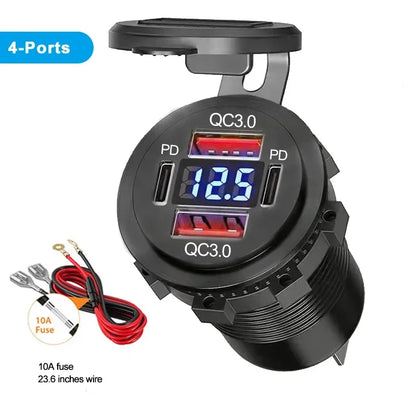 96W Dual USB Car Charger - PD & QC3.0 Fast Charging Socket with Voltmeter for 12V/24V Cars, Trucks, Boats & Motorcycles