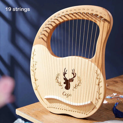 Lyre Harp 19-String – Mahogany Wood Stringed Musical Instrument with Tuning Wrench & Spare Strings