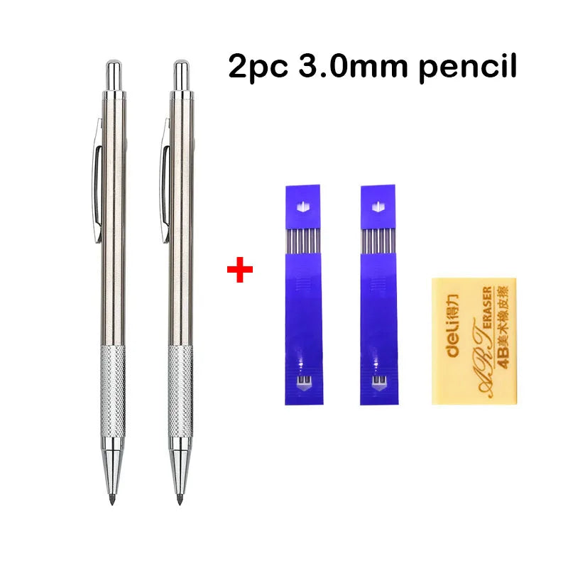 Full Metal Mechanical Pencil Set - 0.3–2.0mm Automatic Drawing Pencils with Leads for Art, School, and Office Use