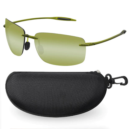 JULI Polarized Classic Sports Rimless Sunglasses – Ultralight Rectangle Frame for Men, Ideal for Fishing, Driving, UV400 Protection, Model MJ8009