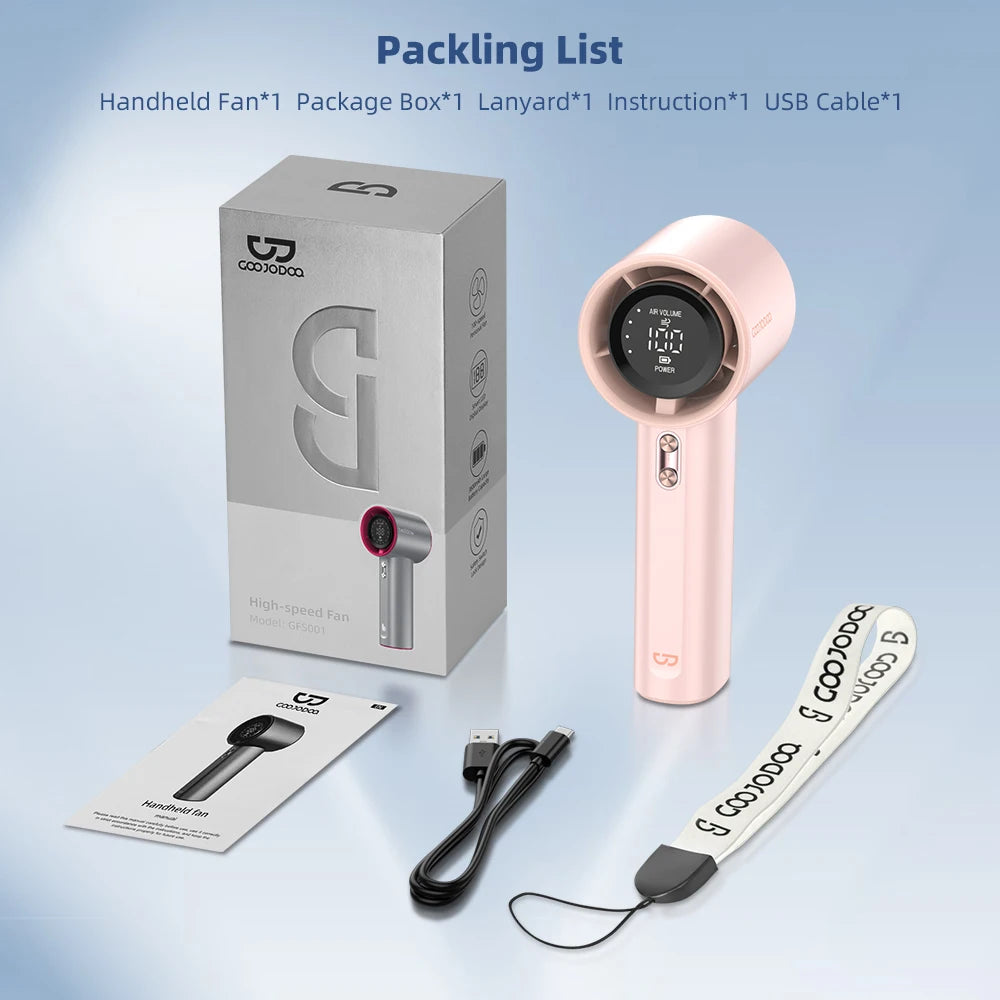 Mini Rechargeable Handheld Fan — Strong Wind with 100-Speed Digital Display
