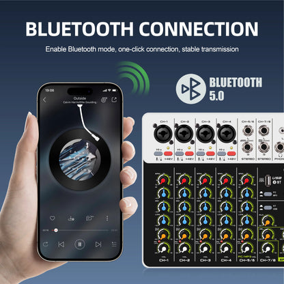 Debra V8 8-Channel Audio Mixer – Bluetooth & USB Mixer with 48V Phantom Power, Delay/Repeat Effects for PC Recording & Sound Console