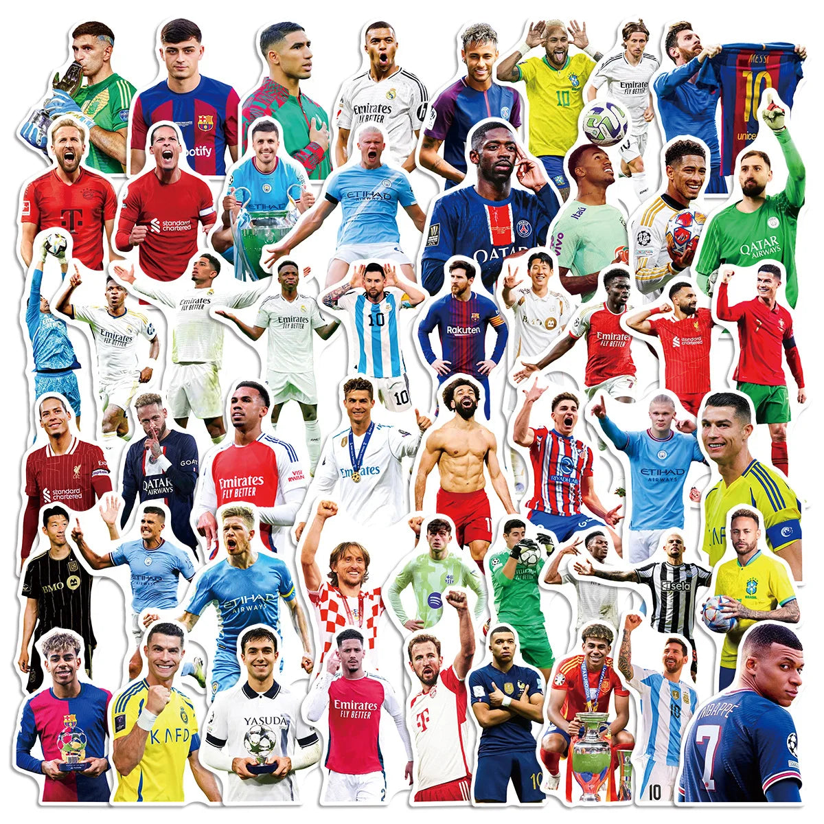 Football Star Sticker Pack - 50-Piece Waterproof Soccer Player Decals for Laptops, Water Bottles, Phones & Fan Gifts