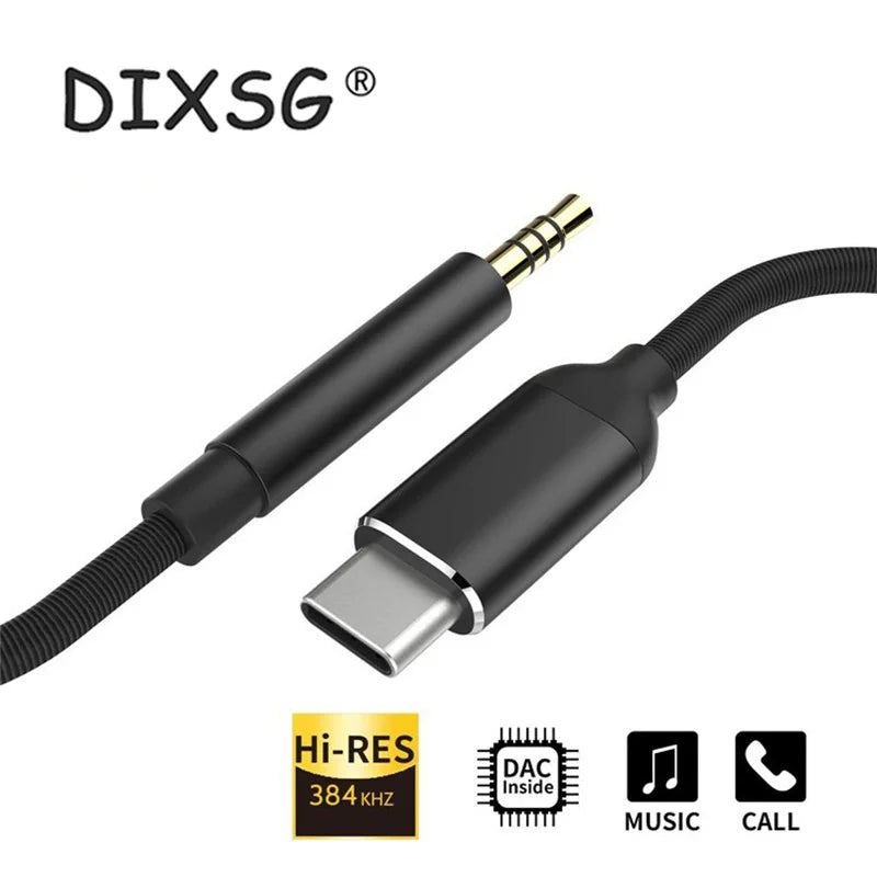USB-C to 3.5mm Aux Audio Cable — Headphone & Speaker Adapter for Samsung S20/S21/Note 20/Tab S7
