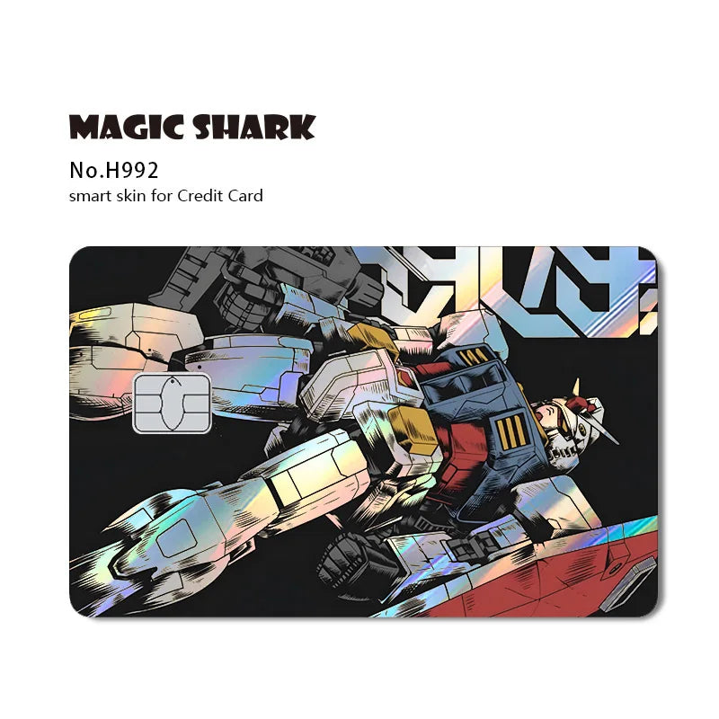 Holographic Robot and Shark Card Stickers - Laser Skin Film Decals for Debit, Credit, and Bank Cards