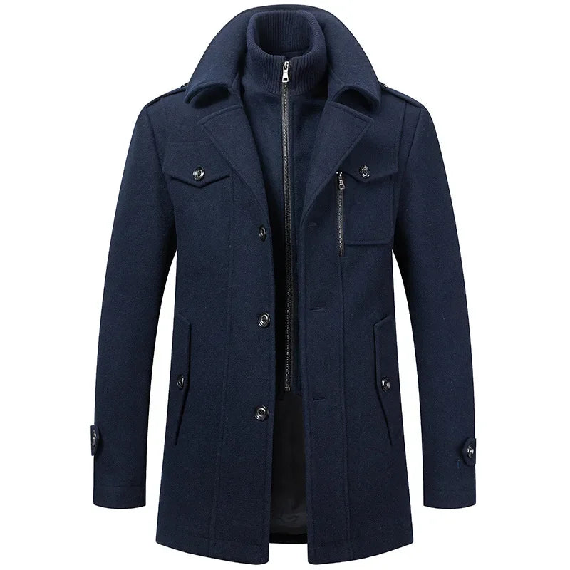 Men's Cashmere Wool Blend Trench Coat - Premium Winter Business Casual Overcoat