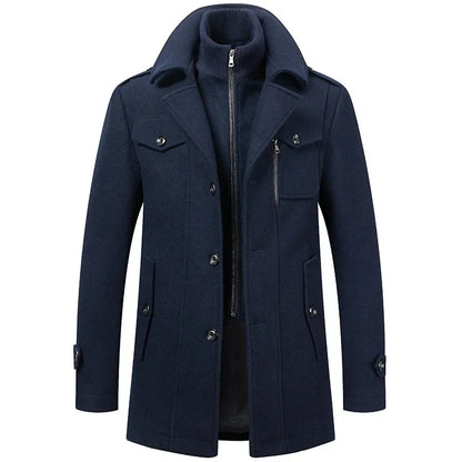 Men's Cashmere Wool Blend Trench Coat - Premium Winter Business Casual Overcoat