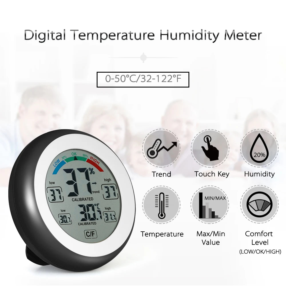 Digital Thermometer Hygrometer - Mini Temperature & Humidity Meter with °C/°F Display and Max/Min Trend Tracking