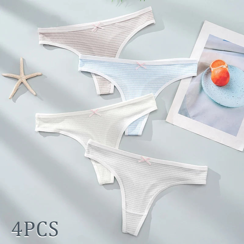 4PCS Women's Low-Rise Thong Underwear - Solid Color Sporty Style Everyday Panties