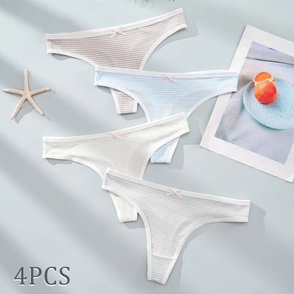 4PCS Women's Low-Rise Thong Underwear - Solid Color Sporty Style Everyday Panties