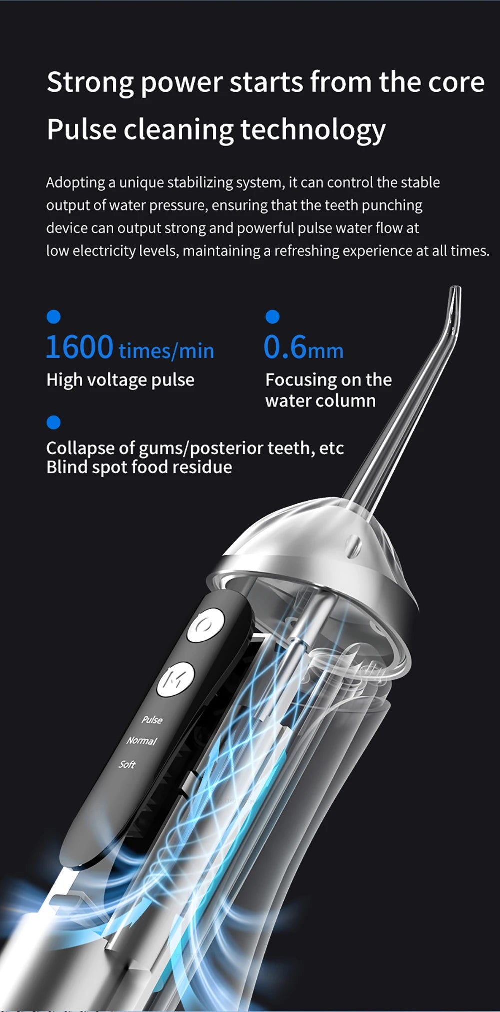 Teeth Water Flosser – Portable Electric Oral Irrigator for Home Dental Cleaning, Rechargeable & Waterproof