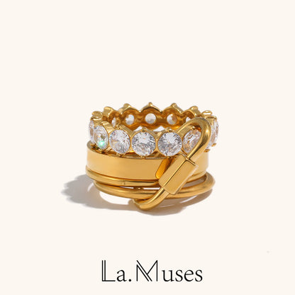 La. Muses Luxury Multi-Layer Zircon Stainless Steel Women’s Ring, PVD Gold-Plated Trendy Gift Jewelry
