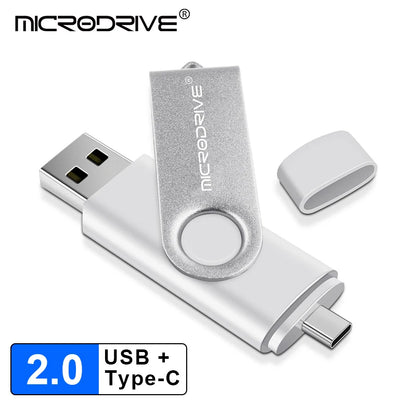 2-in-1 Metal OTG USB Flash Drive – Type-C & USB Memory Stick (4GB to 128GB) for Phones & PCs