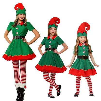 2025 Christmas Elf & Santa Costume Sets for Children and Adults – Green Elf Outfits, Holiday & Halloween Cosplay