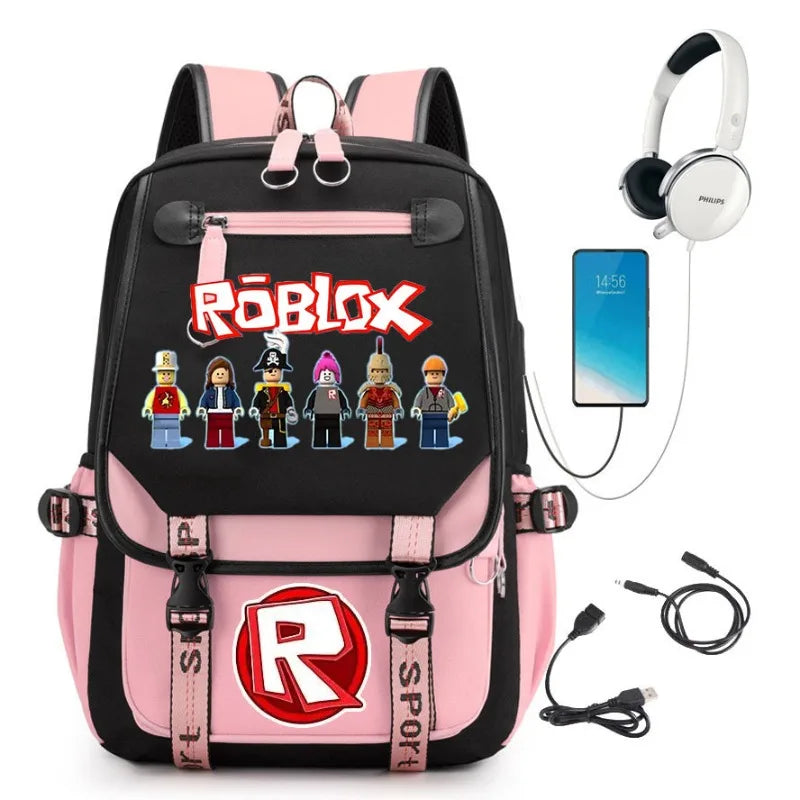 Roblox Creative School Backpack – Double Zipper Cartoon Bag for Boys & Girls, Orthopedic Durable Student Backpack, Kids Gift