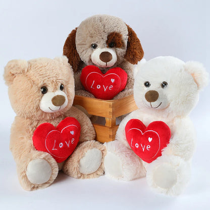 30CM Cute Heart Bear Dog Plush Toy – Red Heart Print Love Stuffed Animal, Creative Valentine's Day Gift for Lovers