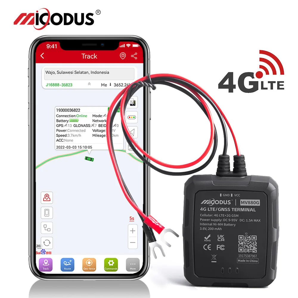 MiCODUS MV880G 4G GPS Tracker - IP67 Waterproof Plug & Play Real-Time Vehicle & Motorcycle Anti-Theft Tracking Device