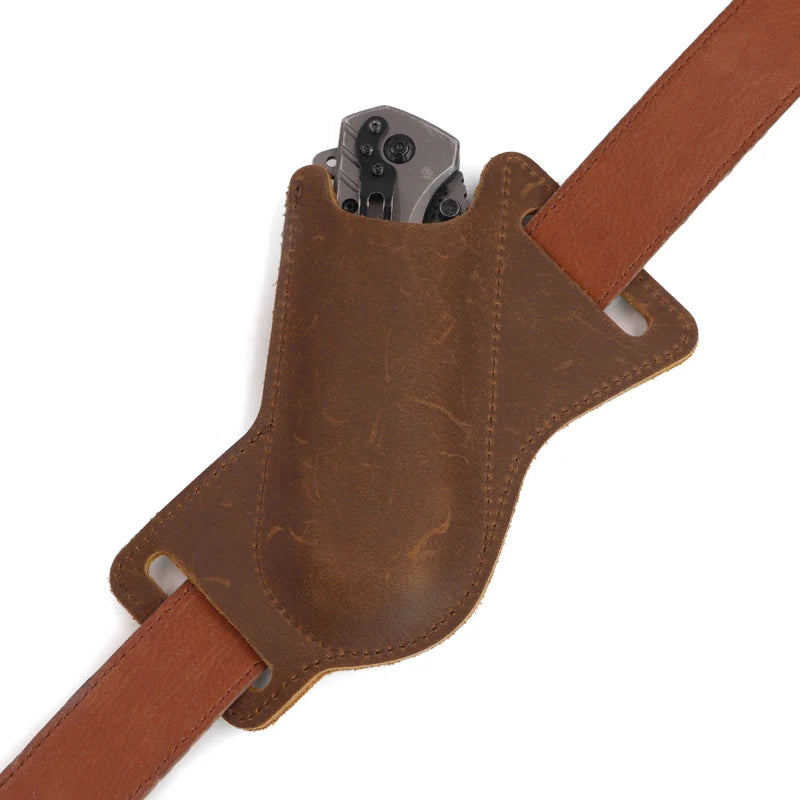 Leather Knife Sheath — Belt Pocket Folding Knife Holder, Compact EDC Draw Knife Carrier Holster