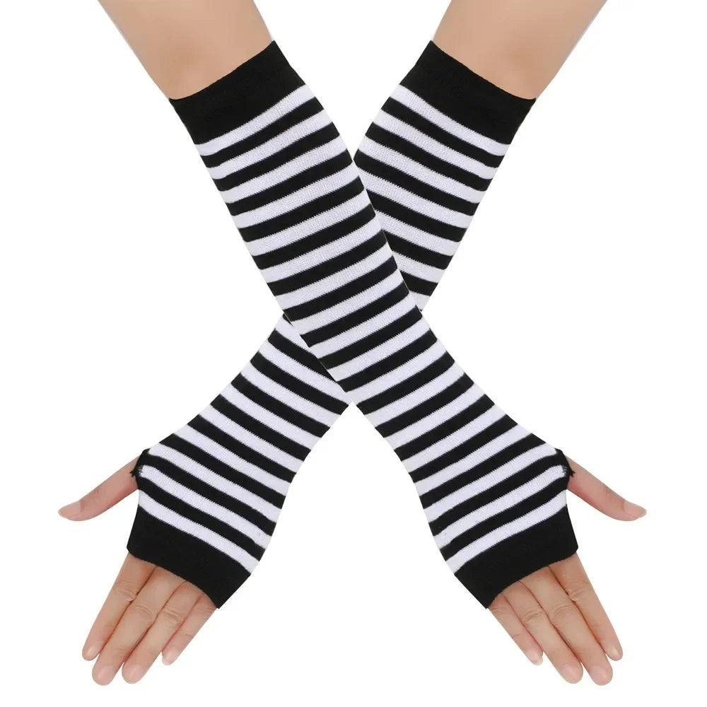 Warm Knitted Long Fingerless Gloves – Striped Elbow Mittens for Women, Fashion Christmas Gift