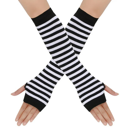 Warm Knitted Long Fingerless Gloves – Striped Elbow Mittens for Women, Fashion Christmas Gift