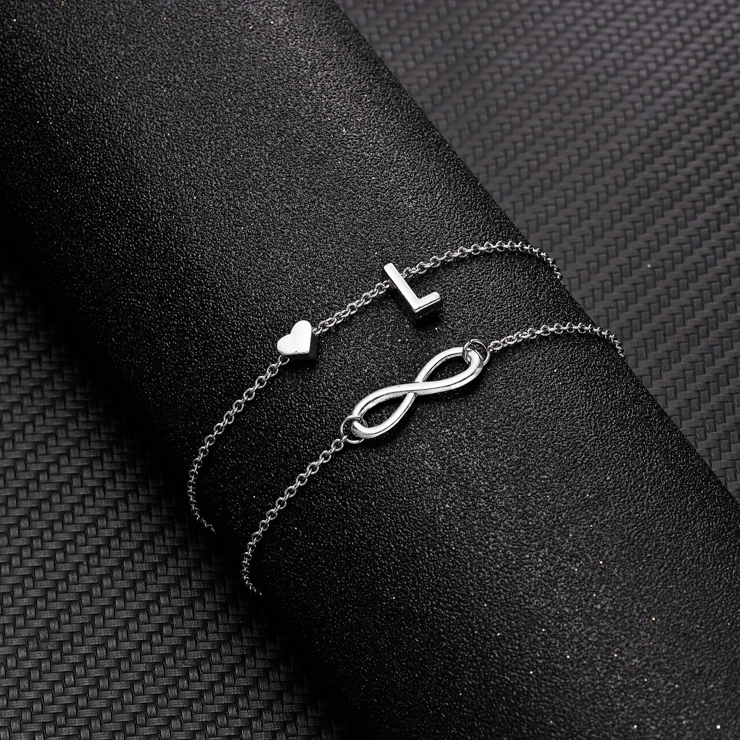 Bohemia A-Z Letter Initial Anklet for Women - Silver Heart Initial Anklet Bracelet, Beach Party & Travel Foot Jewelry