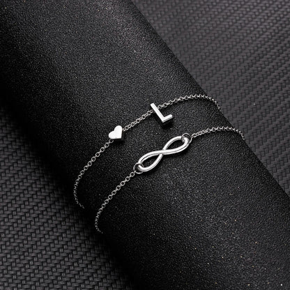 Bohemia A-Z Letter Initial Anklet for Women - Silver Heart Initial Anklet Bracelet, Beach Party & Travel Foot Jewelry