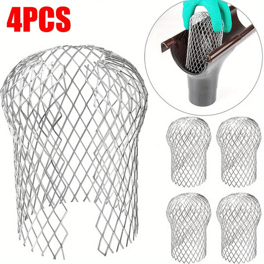 4PCS Aluminum Gutter Guards – Metal Mesh Leaf & Debris Trap for Downpipe Drain, Waterproof Guttering System Cover
