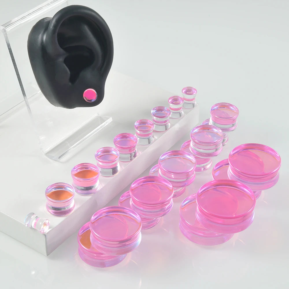 Natural Glass Double Flared Ear Plugs – Colorful Ear Tunnel Gauge Expanders Body Piercing Jewelry