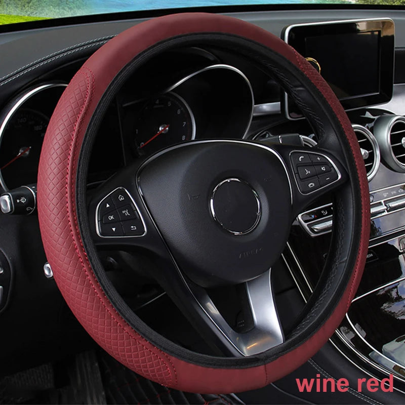 Universal Car Steering Wheel Cover - Microfiber Leather, Anti-Slip & Breathable, Fits 37-39cm Steering Wheels