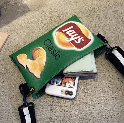 Funny Potato Chips Crossbody Handbag: Canvas Shoulder Bag with Mini Cartoon Printing - Girl Envelope Bags, Cute Purse for Women