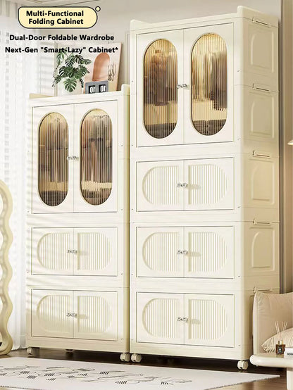 Foldable Storage Cabinet with Drawers – Dustproof Wardrobe Organizer for Home & Office
