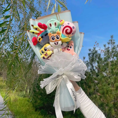 SpongeBob SquarePants Plush Set – Patrick Star, Gary & Squidward Tentacles Handmade Flower Bouquet Toys, Perfect Christmas, Birthday & Graduation Gift