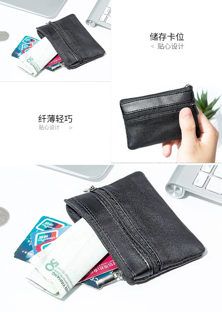 Leather Mini Coin Purse with Zipper – Small Wallet & Key Holder for Women, Men & Kids