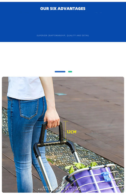 Portable Aluminum Alloy Grocery Cart – Folding Trolley with Large Capacity, Lightweight & Step Climbing Design