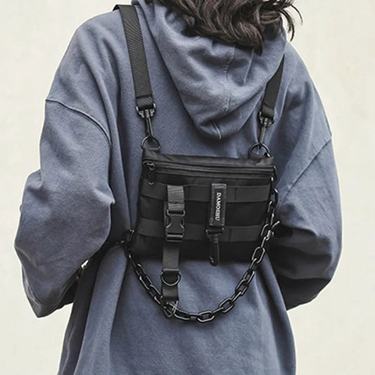 Versatile Style: Functional Tactical Chest Bag - Unisex Bullet Hip Hop Vest Streetwear Waist Pack, Black Wild Chest Rig Bag for Men and Women
