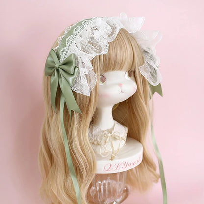 Lolita Lace Headband with Ribbon Bow - Sweet Dark Hair Accessory